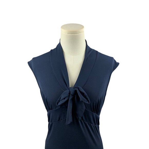Merona Navy Sleeveless V-Neck Bow Tie Blouse XS Polyester/Spandex Womens Top - Picture 4 of 5